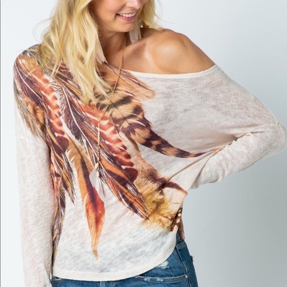 🔥Last One🔥! Off Shoulder Top w/Feathers - Picture 2 of 8